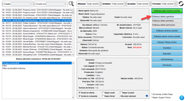It's easy! Aplicatie / program pentru gestiunea clientilor, ofertelor si comenzilor unui magazin de piese auto fizic, online și dezmembrări