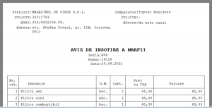 Aviz de însoțire a mărfii magazin piese auto, online sau dezmembrări