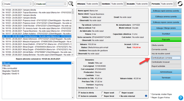 It's easy! Aplicatie / program pentru gestiunea clientilor, ofertelor si comenzilor unui magazin de piese auto fizic, online și dezmembrări