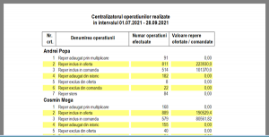 Centralizator activitate operator magazin piese auto, online sau dezmembrări