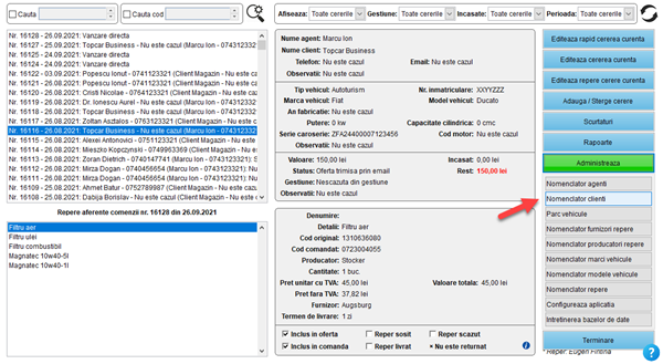 It's easy! Aplicatie / program pentru gestiunea clientilor, ofertelor si comenzilor unui magazin de piese auto fizic, online și dezmembrări