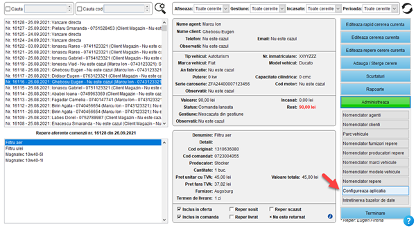 It's easy! Aplicatie / program pentru gestiunea clientilor, ofertelor si comenzilor unui magazin de piese auto fizic, online și dezmembrări
